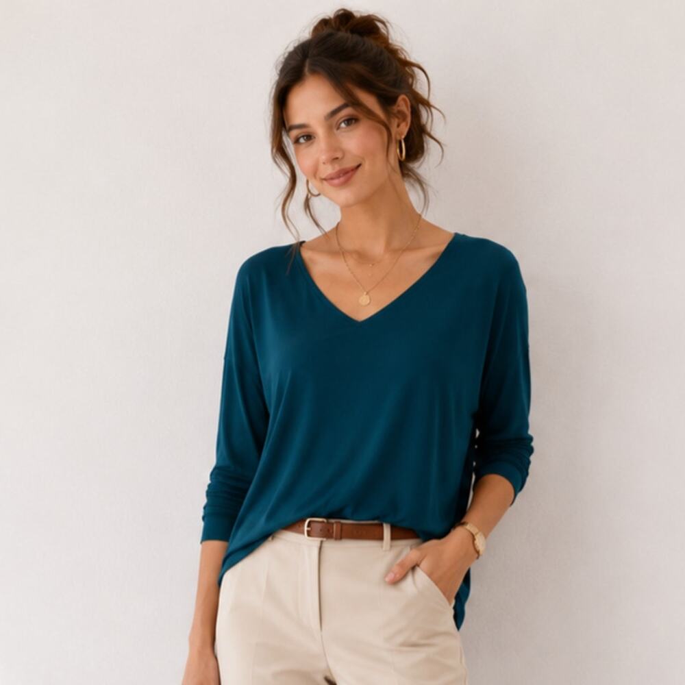 Susan Graver Liquid Knit Blouse Women's Size 2X Green Minimalist Casual Office